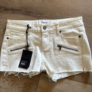 PAIGE White Jean Shorts with Distressed Hem